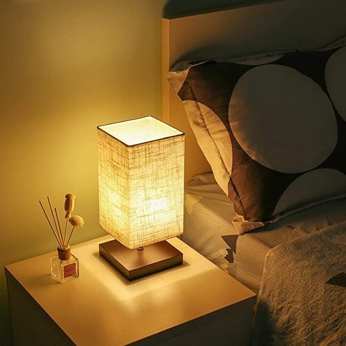 Warm Glow Bedside Table Lamp with Chocolate Wooden Stand
