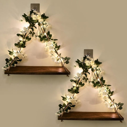 wall hanging shelf with fairy lights